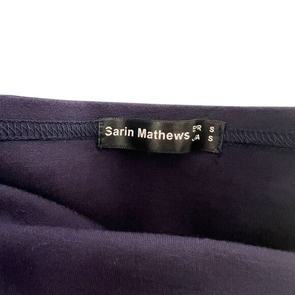 Sarin Mathews Dress Small Navy Cap Sleeve Fit & Flare Quiet Luxury Preppy Party - Picture 8 of 11